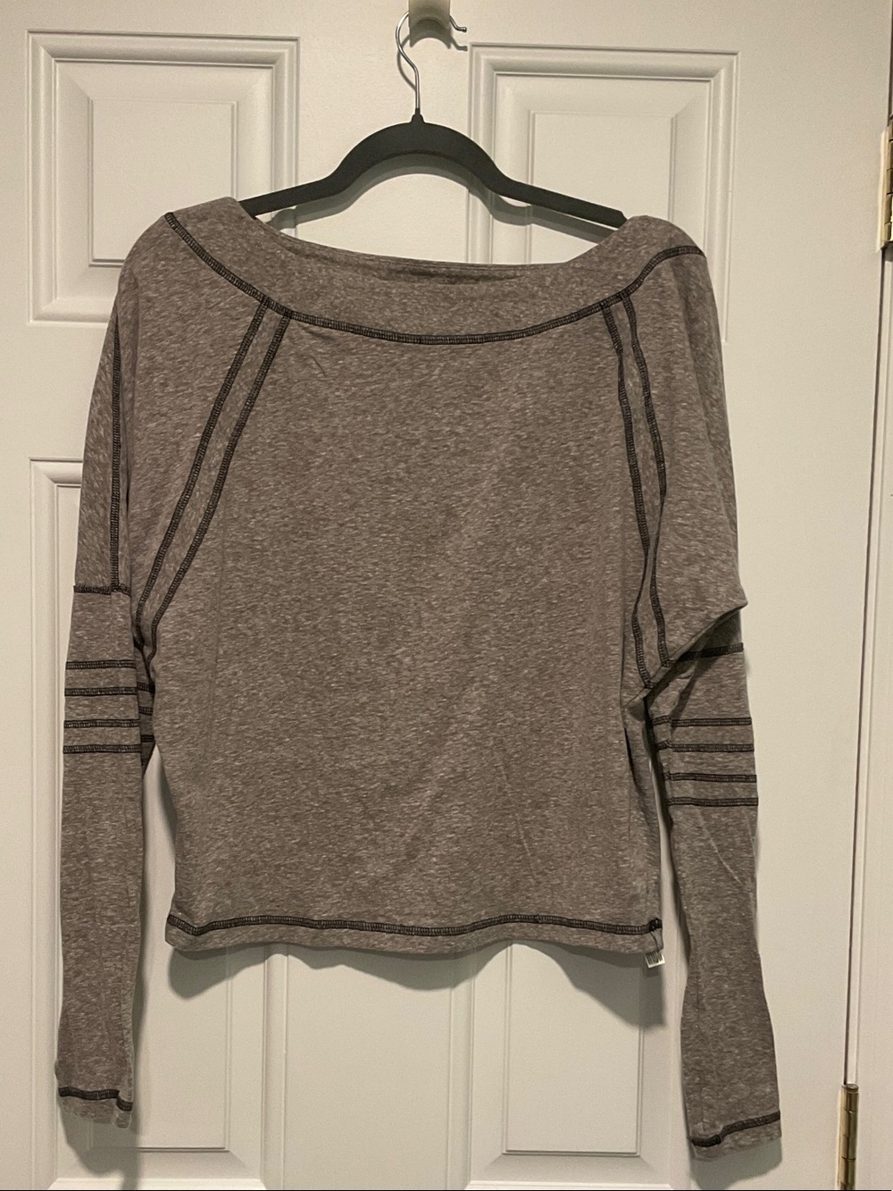 FP Movement by Free People Heather Gray Striped Seam Sweatshirt